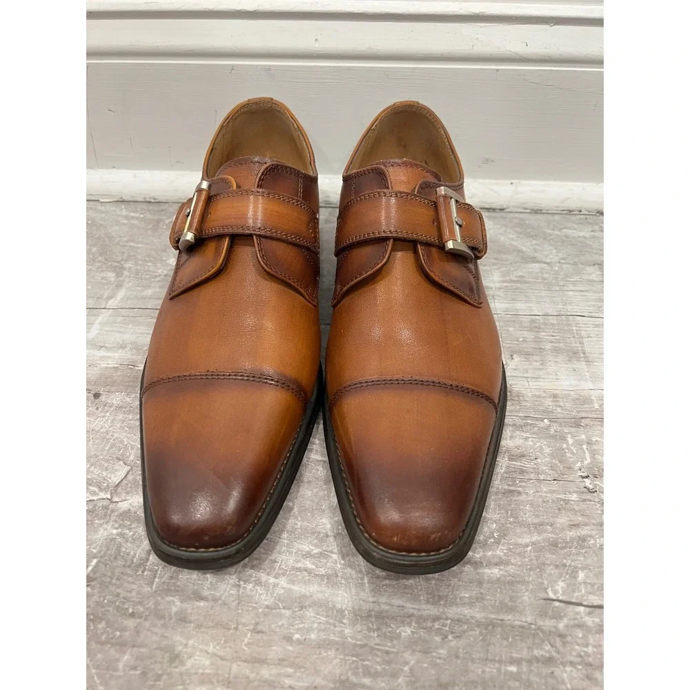 La Milano Willem Dress Shoes Men's US 8.5 Brown Upper Leather Monk Strap Cap Toe